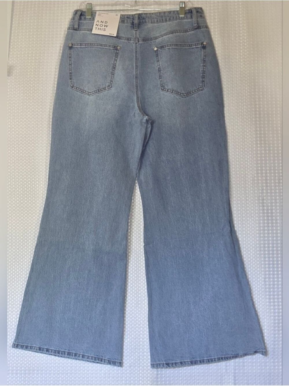Patchwork Wide Leg Jeans Light Wash Utility Carpenter Y2K Boho - Picture 8 of 10